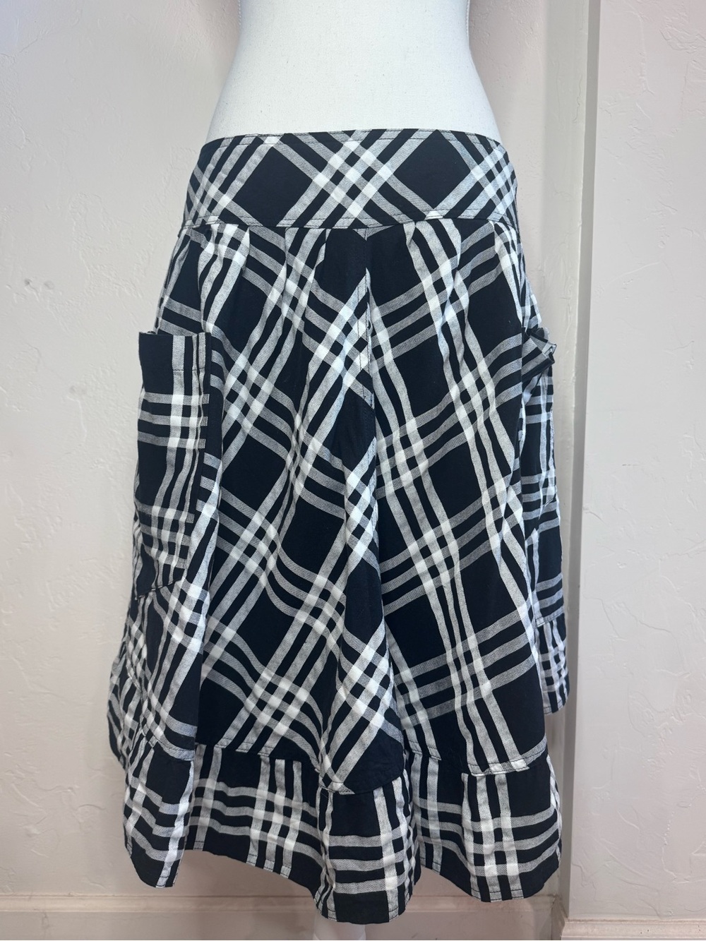 VTG Paper Doll Plaid A-Line Skirt Ruffle Hem & Pockets Whimsygoth Y2K Sz XL
